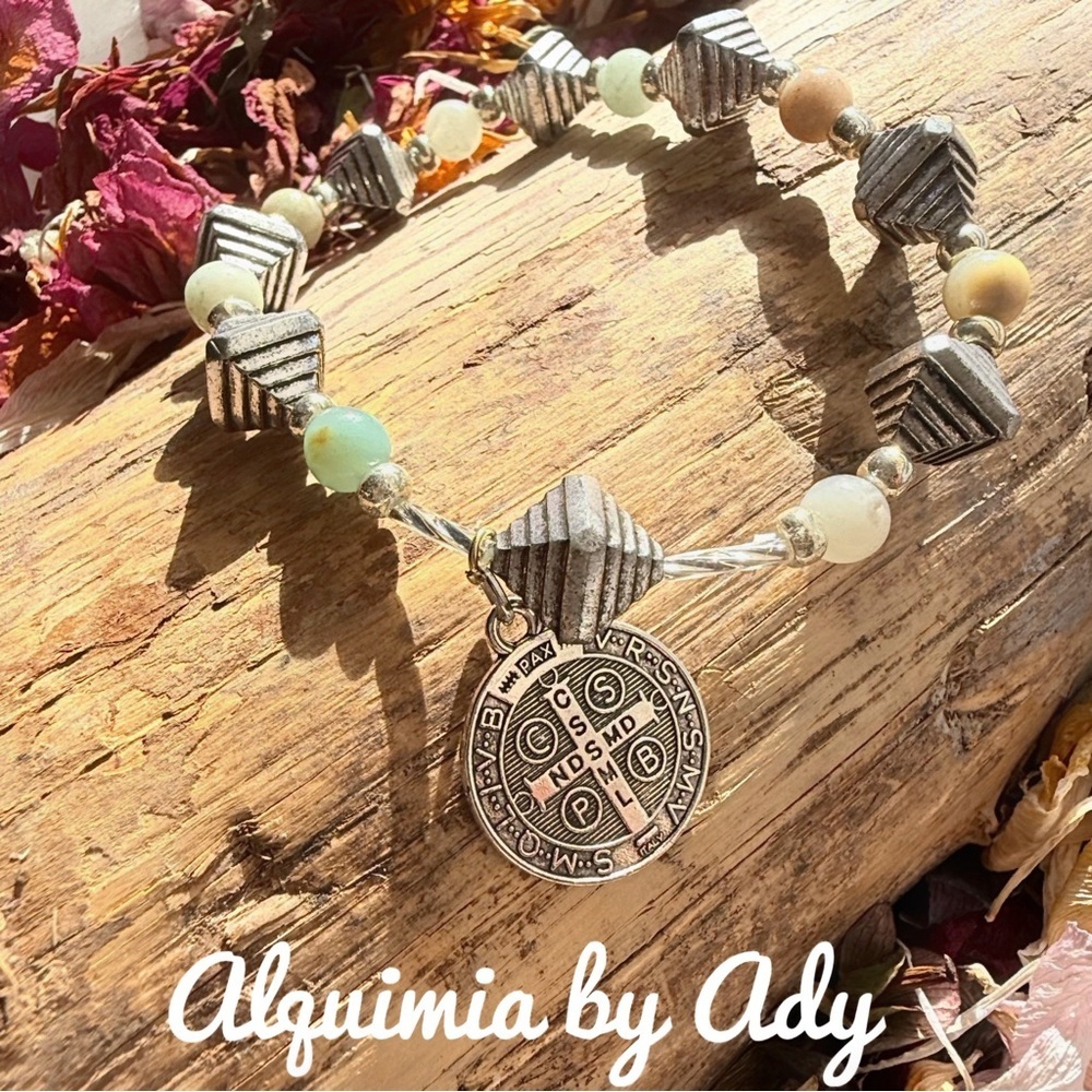 Larimar /statement beaded bracelet/maximalist silver Saint Benedict